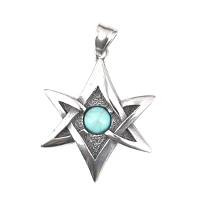 Collier en acier titane avec pendentif hexagramme et turquoise pour homme