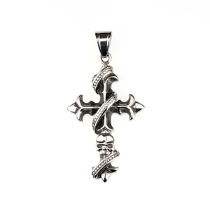 Gothic Anhänger aus Titanstahl mit Kreuz und Totenkopf in Vintage-Silber Optik