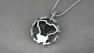 Industrial mechanical V-Twin engine pendant necklace with bicycle chain frame for men