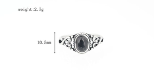 Detailed view of vintage titanium ring with black oval stone and 2.7g weight info