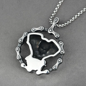 Vintage punk engine pendant necklace with stainless steel box chain for men and women