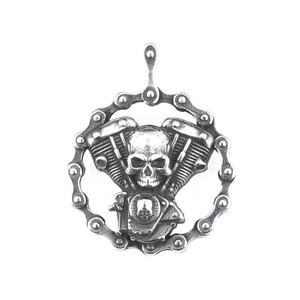 Engine motor necklace with skull and motorcycle chain pendant made of titanium steel