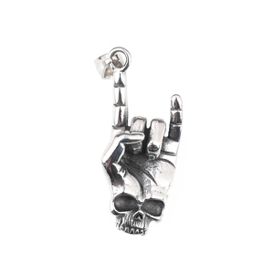 Gothic skull rock sign hand pendant in retro stainless steel for men and women