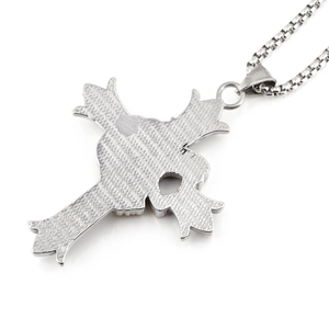 Silver stainless steel cross pendant necklace for men with vintage hammered texture finish