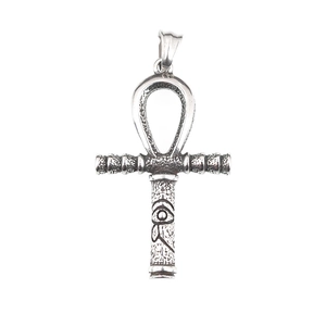 Vintage silver Ankh cross necklace with Eye of Horus engraving for men in stainless steel