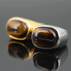 Vintage Stainless Steel Tiger Eye Stone Ring For Men Women Retro Hip Hop Bold Geometric Inlaid Gemstone Punk Finger Jewelry