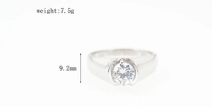 Classic silver titanium ring for men with clear round solitaire diamond and 9.2mm width