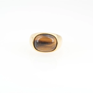 Retro wide band tiger eye stone ring with gold plated stainless steel finish for men and women