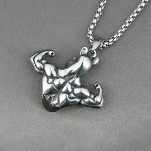 Pendaglio da bodybuilder in acciaio inossidabile lucido con catenina box argento