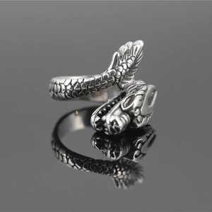 Retro stainless steel dragon wrap ring for men and women with detailed vintage scaling