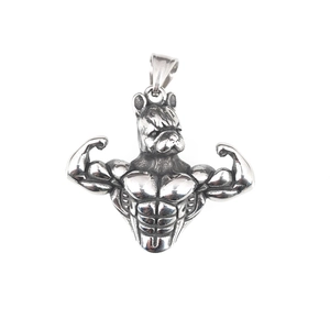 Ciondolo vintage uomo muscoloso con testa di bulldog in titanio su catena stile hip hop