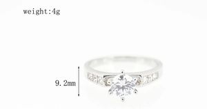 Classic six-prong titanium steel ring with round zircon and detailed measurements