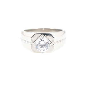 Bague classique pour homme en titane avec pierre carrée et texture en métal brossé
