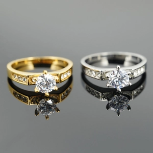 Titanium Steel Round Rhinestone Ring For Men Women Classic Solitaire Engagement Wedding Band Retro Luxury Geometric Jewelry