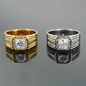 Bague de Luxe en Acier Inoxydable Strass pour Hommes Femmes Pierre Centrale Ronde Bande Pavée Carrée Hip Hop Bijoux de Mode