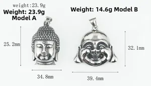 Comparación detallada de colgantes de Buda en acero Estilo A y B con dimensiones