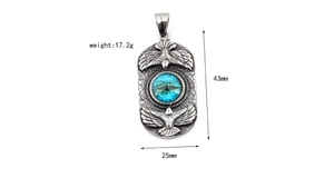 Detailed dimensions of retro double eagle stainless steel necklace with blue eye gem