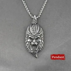 Vintage Titanium Steel Monkey King Sun Wukong Pendant Necklace For Men Retro Mythological Victory Buddha Hip Hop Jewelry