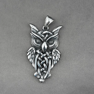 Retro stainless steel owl pendant with intricate Celtic knot patterns for men and women