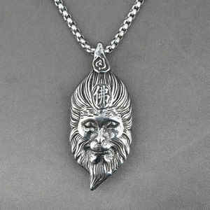 Vintage stainless steel Sun Wukong Monkey King pendant necklace for men with Buddha engraving