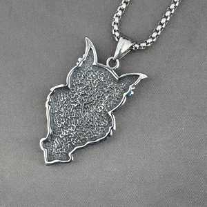 Silver owl punk style titanium steel necklace with textured pendant for men and women