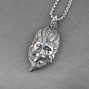 Vintage Sun Wukong pendant necklace in silver stainless steel with monkey king face design