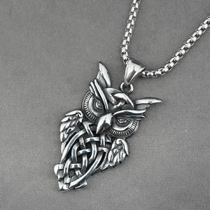Vintage owl pendant necklace in aged silver finish with a sturdy box chain for men