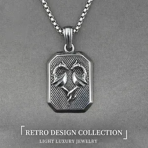 Vintage Titanstahl Doppeldrache Anhänger Halskette Retro Silber Herzform Relief Achteckig Anhänger Gotisch Punk Schmuck