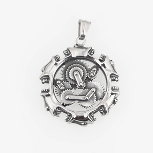Retro mechanical engine gear pendant necklace in punk style stainless steel for men