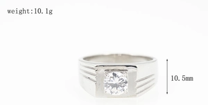 Close-up of men's titanium ring featuring a 10.5mm clear gemstone and 10.1g weight