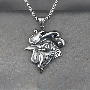 Vintage Titanium Steel Rooster Head Pendant Necklace Oxidized Stainless Steel Box Chain Biker Style Jewelry For Men Women
