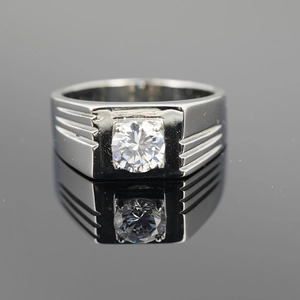 Men's wide titanium steel ring with square setting and centered round diamond