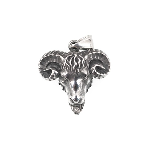Gothic ram head pendant in vintage stainless steel finish for a punk rock style necklace