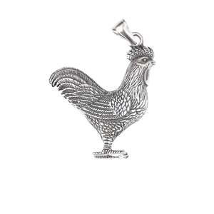 Vintage-Silberanhänger in Hahn-Form aus Edelstahl mit fein geschnitzten Federdetails