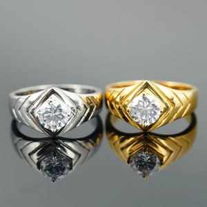 Vintage Stainless Steel Rhinestone Geometric Ring For Men Women Minimalist V-shaped Carved Wedding Band Jewelry