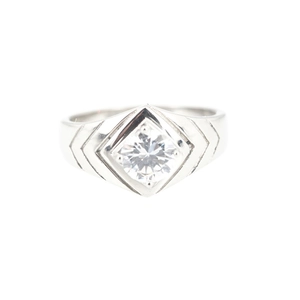 Titanium steel engagement ring featuring a round center stone in a geometric diamond setting
