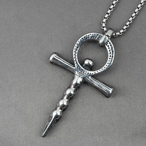 Vintage silver Ankh cross pendant with granular texture and box chain for men and women