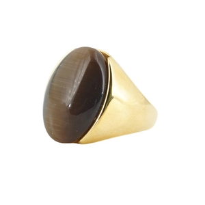 Anello da uomo in acciaio al titanio con opale marrone ovale e finitura dorata