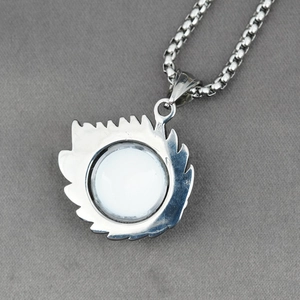Silver stainless steel Evil Eye pendant necklace with white inlay on box chain for men