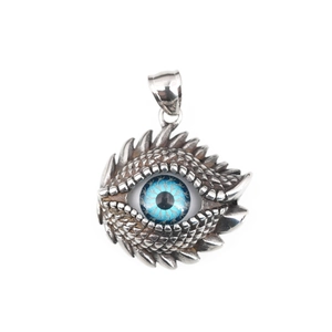 Titanium steel evil eye dragon pendant necklace with blue glass eyeball and scale texture