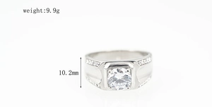 Macro view of silver men's titanium ring with cz stone, 9.9g weight and 10.2mm width