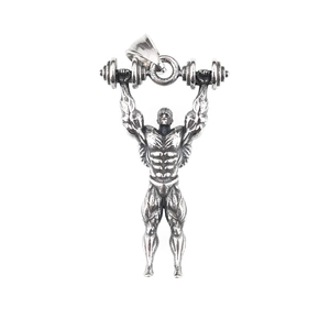 Collier pendentif haltérophile en acier inoxydable argenté pour amateurs de fitness