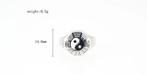 Detailed view of 14.6mm Tai Chi Bagua ring in steel with weight and size specs