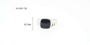 Detail of vintage stainless steel men's ring with black enamel inlay, width 10.5mm, weight 5g
