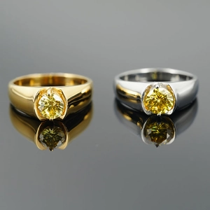 Bague Solitaire en Acier Titane pour Hommes Femmes Poli Strass Jaune Incrusté Mariage Fiançailles Bijoux de Mode Cadeau
