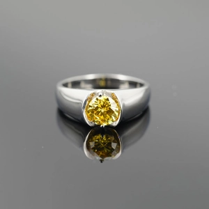 Bague classique en acier titane avec un grand diamant solitaire jaune pour couples