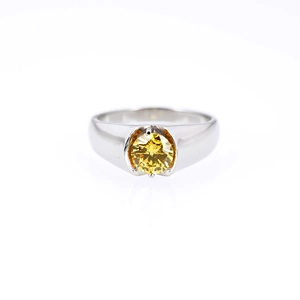 Bague minimaliste en acier titane avec pierre jaune ronde et anneau argenté poli