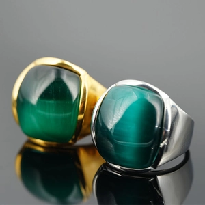 Anello in Acciaio al Titanio Dominante Vintage per Uomo Donna Gemma Occhio di Gatto Quadrata Oro Argento Gioielli