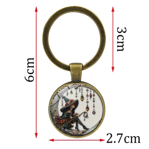 Vintage bronze moon witch glass dome keychain with 3cm ring and 6cm total length