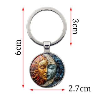 Porte-clés élégant soleil et lune avec texture craquelée et dimensions détaillées